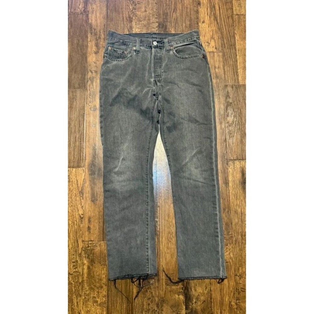 Levi’s 501 Raw Hem Faded Charcoal Gray Straight Leg Jeans W28 L30